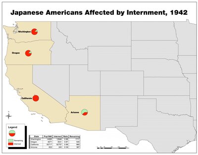Japanese Americans Affected by Internment, 1942. GIS-generated Map