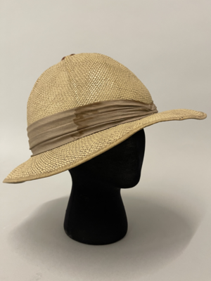 Straw Pith Helmet Wrapped with Taupe Sash