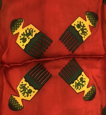 Headscarf, Independence, Red, Yellow & Green, with combs Close Up