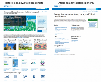 Comparison of EPA pages regarding energy and climate