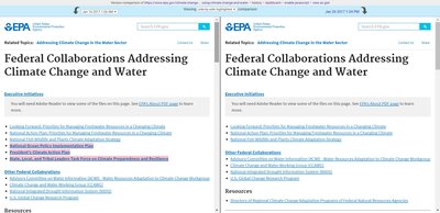 Comparison of EPA website, Federal Collaborations Addressing Climate Change and Water