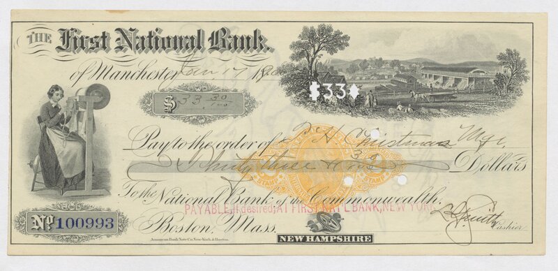 Bank note, Manchester, New Hampshire