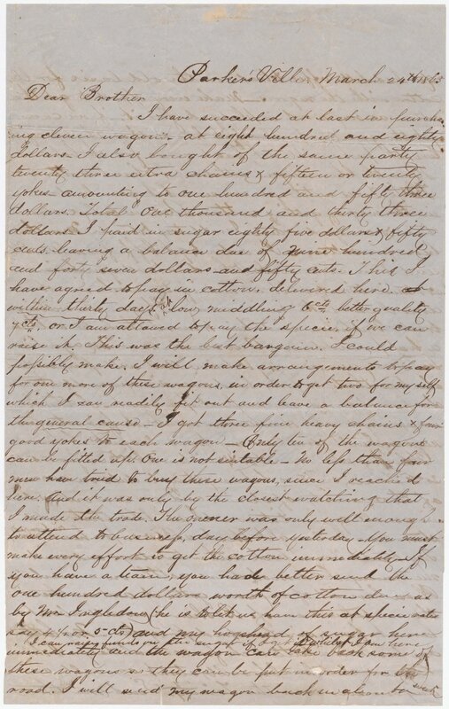 Slavery Letter, regarding trading men for cattle and cotton