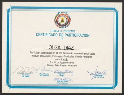 Certificate from FITITVC Conference in Aragua, Venezuela