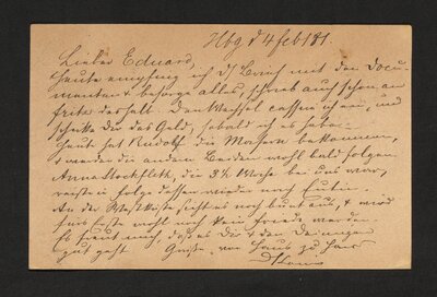 Postcard to Eduard Böhl, professor of Reformed dogmatics at the Protestant University of Vienna from J. Louis(?) of Hamburg