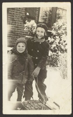 Joyce with sister Elaine, circa 1932.