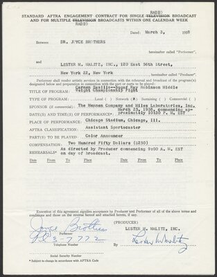Contract for Carmen Basilio-Sugar Ray Robinson match, March 3, 1958.