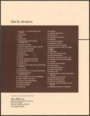Dial Dr. Brothers publicity pamphlet for Tel-Med. Circa 1983-1984.