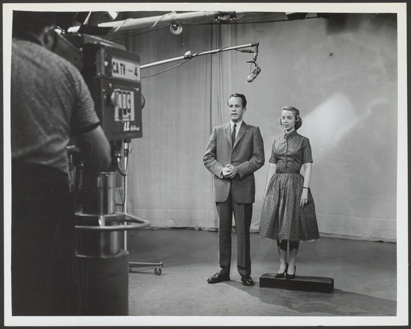 Dr. Brothers on the set of Consult Dr. Brothers with Roger Tuttle, circa 1959.