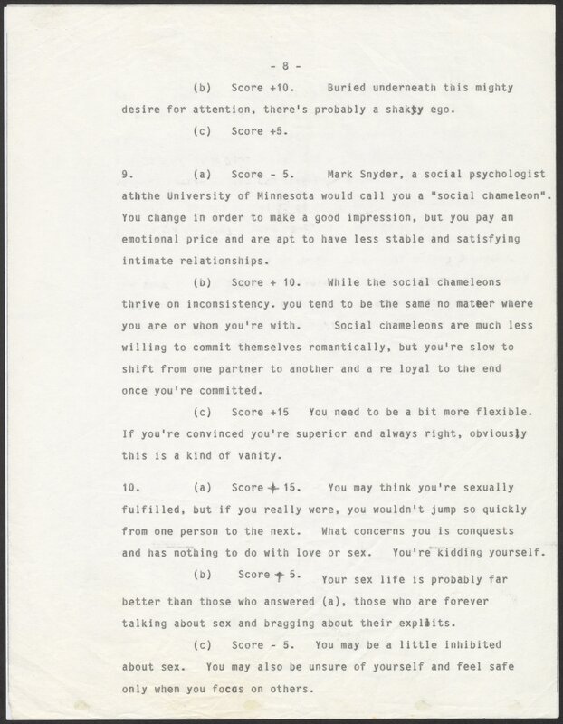 Dr. Brothers. Draft for an article on "You and Your Vanity", circa 1986-1987.