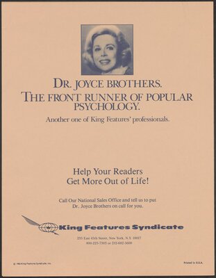 King Features. Ask Dr. Brothers publicity pamphlet, circa 1965.