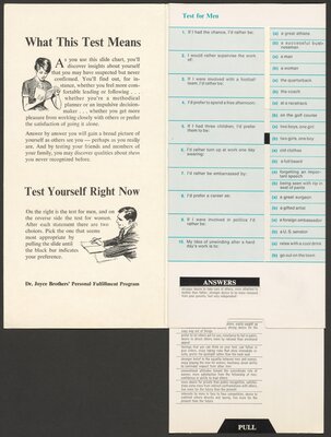 Dr. Joyce Brothers’ Personal Fulfillment Program Personality Slide Chart, circa 1968. Test for Men.