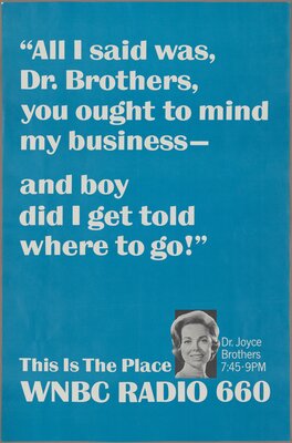WNBC Radio 66 advertisement for “Call Dr. Brothers,” circa 1965.