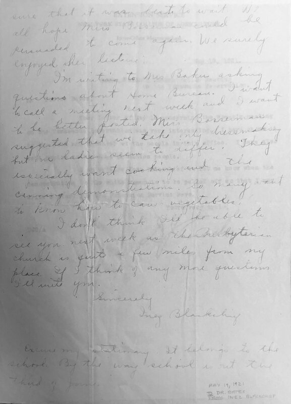 Letter from Inez Blackchief to Dr. Erl Bates, May 19, 1921