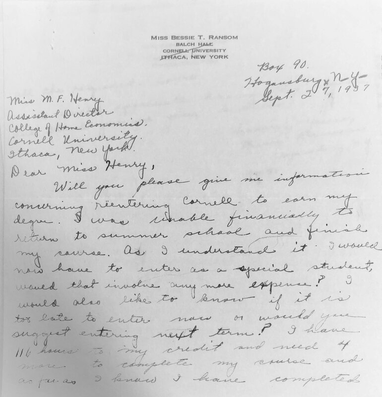 Letter from Bessie Ransom to Mary F. Henry, September 27, 1937