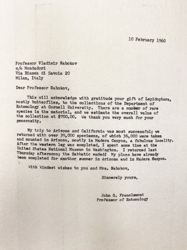 Letter from John G. Francelemont to Vladimir Nabokov, February 10, 1960