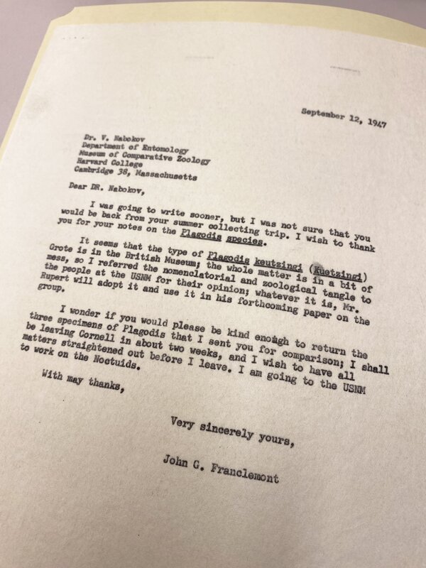 Letter from Franclemont to Nabokov, September 12, 1947