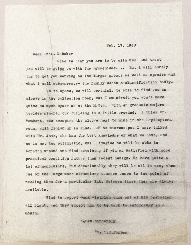 Letter from Forbes to Nabokov, February 17, 1948