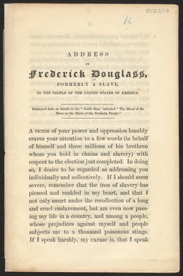  Address by Frederick Douglass, formerly a slave - title page