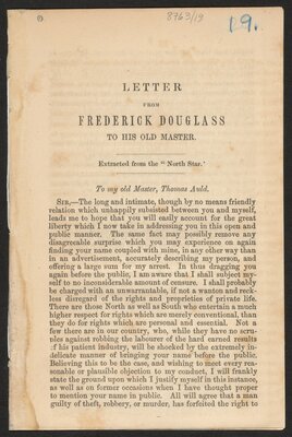 Letter from Frederick Douglass to his old master (1 of 2)