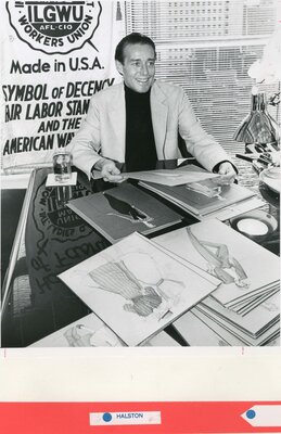 Designer Roy Halston reviews sketches