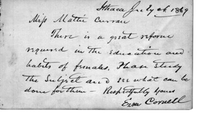 Ezra Cornell to Mattie Curran. Ithaca, July 24, 1869.