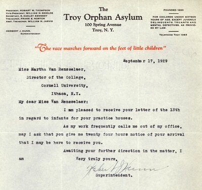 Troy Orphan Asylum letter