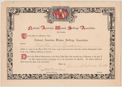 National American Woman Suffrage Association Certificate