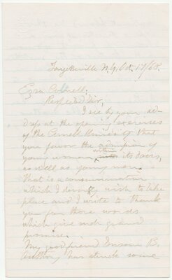 Matilda Joslyn Gage Letter to Ezra Cornell