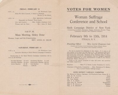 Votes for Women: Woman Suffrage Conference and School program