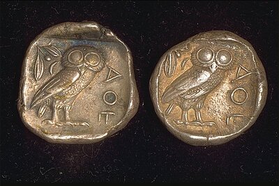 Two Athenian coins, Greek